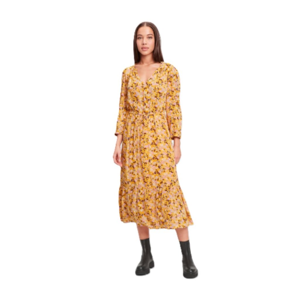 GAP Floral Print Midi Dress Size Small Yellow Cottagecore Feminine Romantic